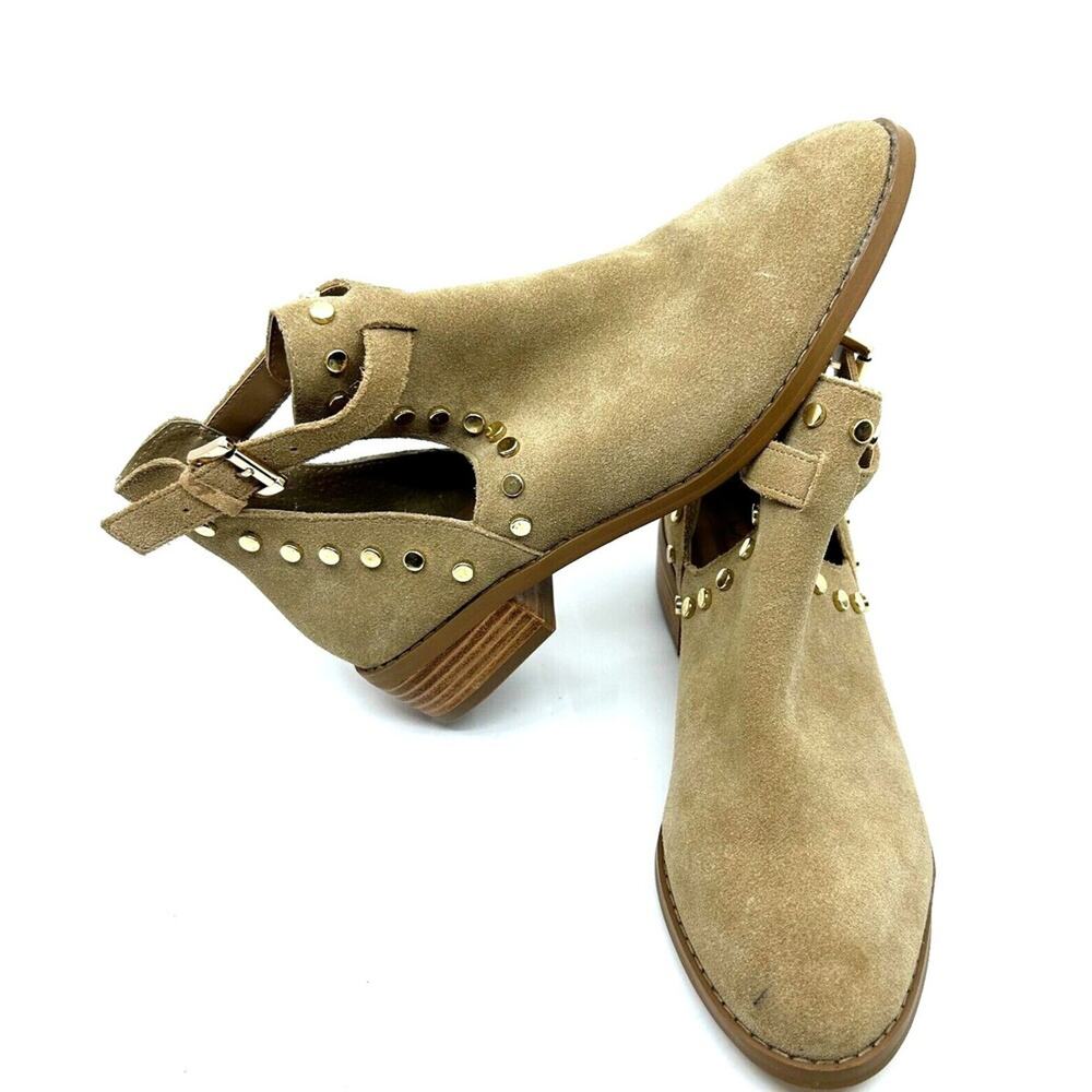Carlos Santana Tan Suede Cutout Studded Ankle Boots Size 6.5M Low Booties - Picture 3 of 6